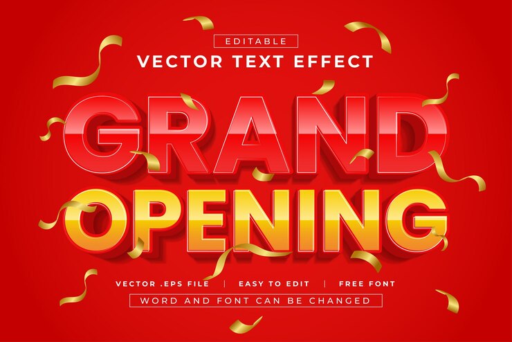 Vector plantilla de efectos de texto 3d editable para la gran apertura