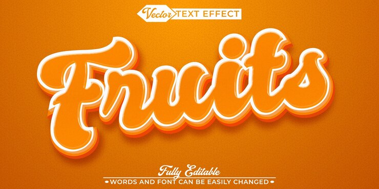 Vector plantilla de efectos de texto editable de frutas de dibujos animados de naranja