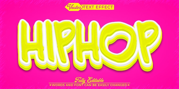 Plantilla de efectos de texto editable para el vector de hip hop de graffiti rosa amarillo