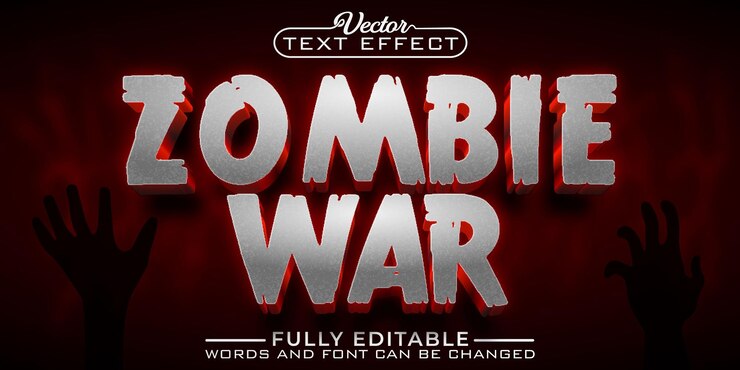 Vector plantilla de efectos de texto editables de silver zombie war vector