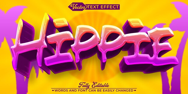Plantilla de efectos de texto editables vectoriales hippie de la vieja escuela