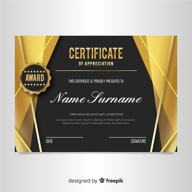 Vector plantilla elegante de certificado con diseño dorado