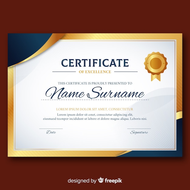 Plantilla elegante de diploma con elementos dorados
