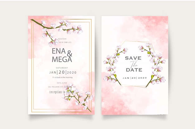 Plantilla elegante de invitación de boda de flor de cerezo