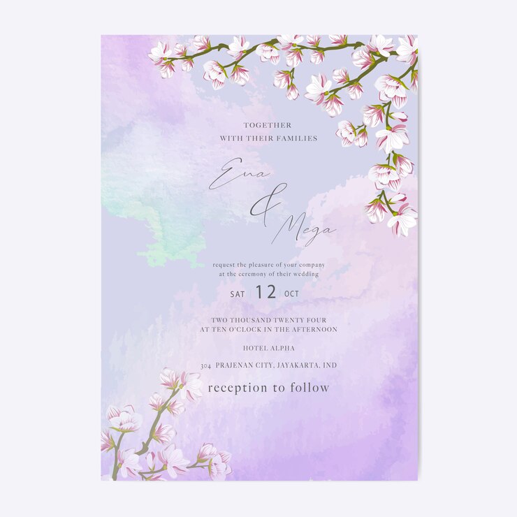 Plantilla elegante de invitación de boda de flor de cerezo