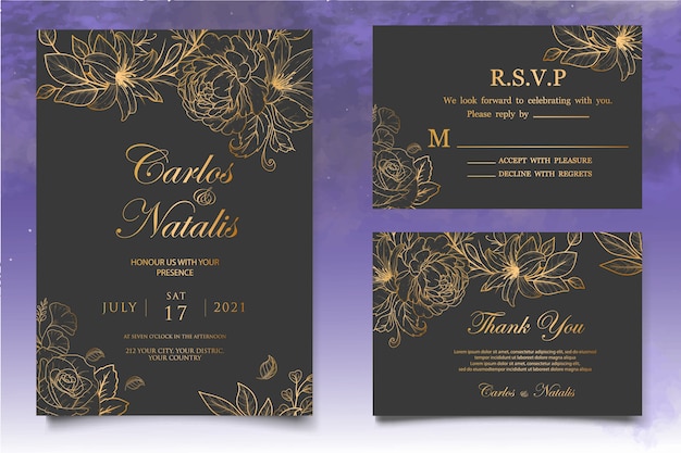 Plantilla elegante de invitación de boda floral vintage