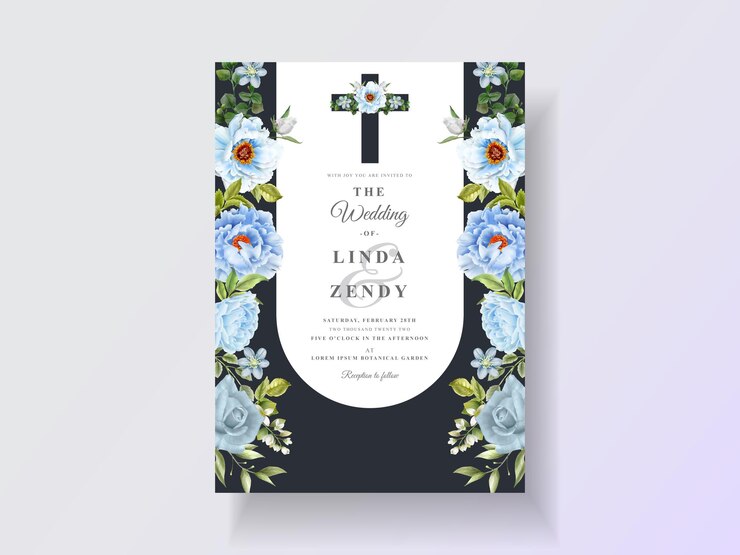 Plantilla elegante de invitación de boda de rosas azules