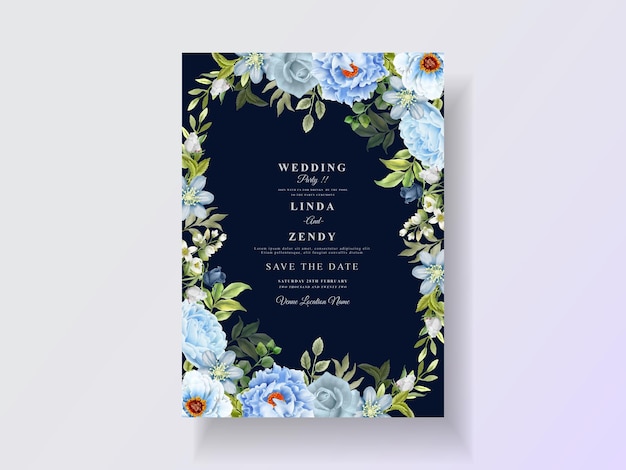 Vector plantilla elegante de invitación de boda de rosas azules