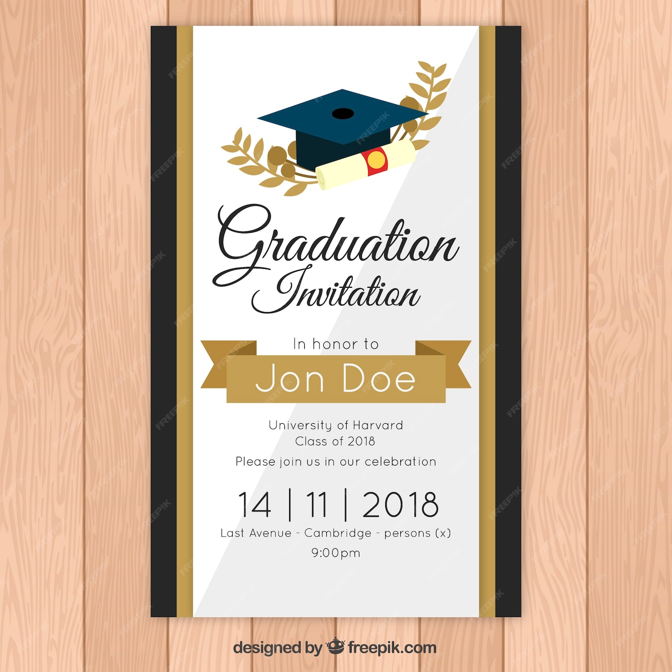 Plantilla Elegante De Invitación A Graduación Con Estilo Dorado