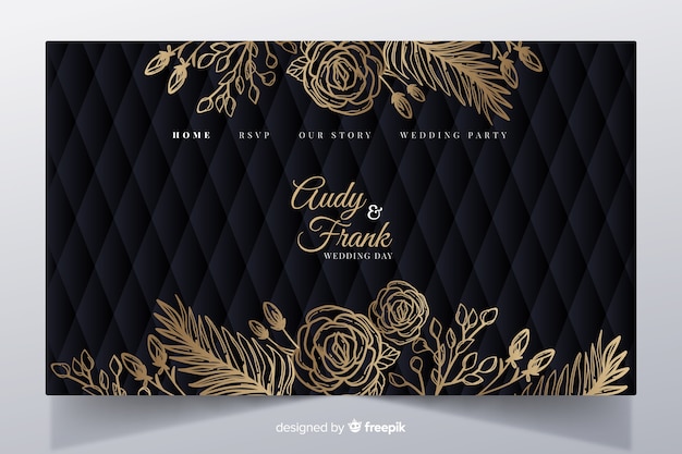 Vector plantilla elegante de landing page dorada de boda