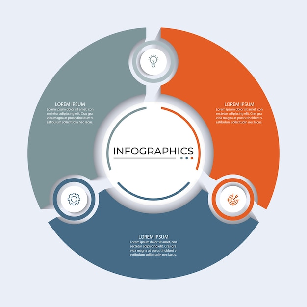 plantilla de elemento infográfico circular de 3 puntos con ilustración vectorial de íconos