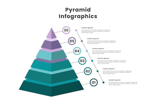 Plantilla de elemento infográfico piramidal con 6 pasos y número