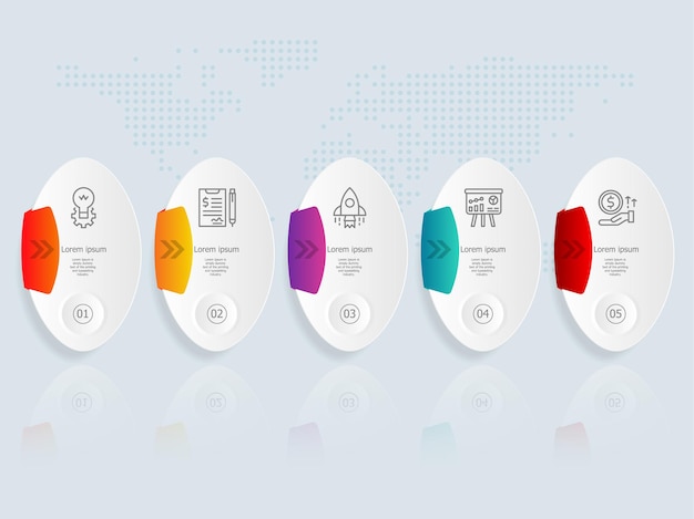 Plantilla de elemento de presentación de infografía horizontal con icono de negocios 5 opciones