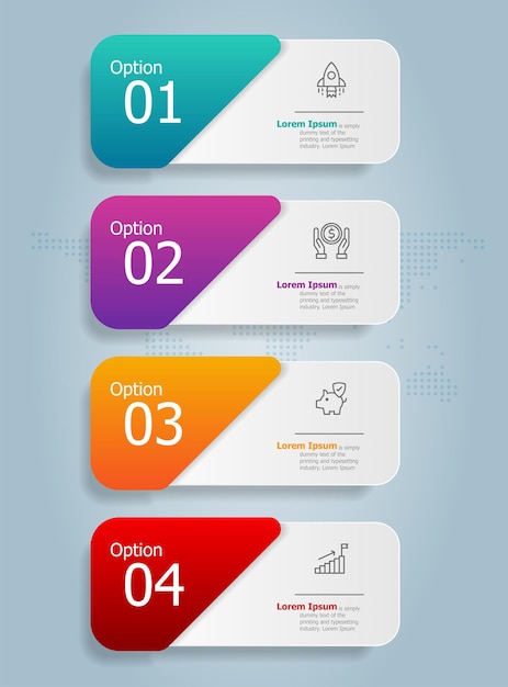 Plantilla de elemento de presentación de infografía vertical de barra de pestañas abstracta con fondo de ilustración de vector de opción de icono de negocio 4