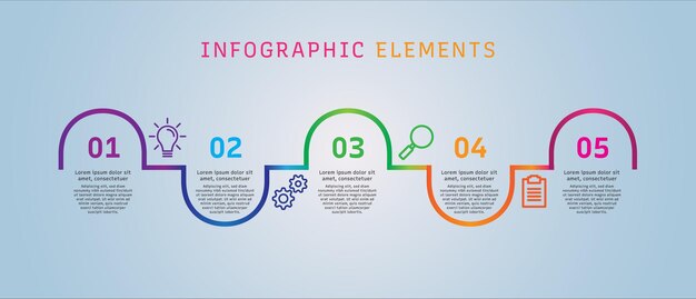 plantilla de elementos infográficos coloridos degradados de línea de tiempo redondeada de cinco pasos