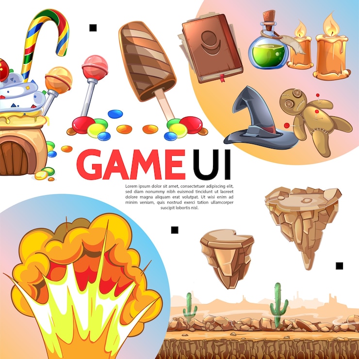 Vector plantilla de elementos de juego en estilo plano