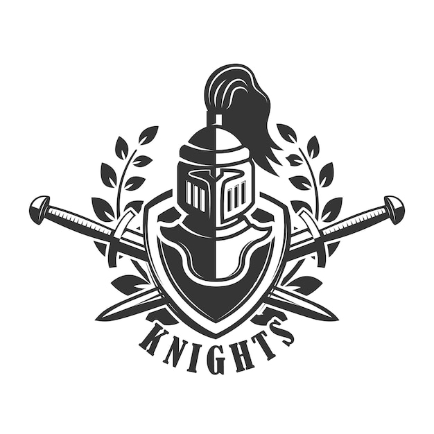 Plantilla de emblema con casco de caballero medieval. Elemento para logotipo, etiqueta, signo. ilustración