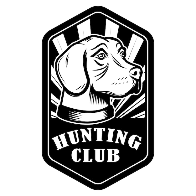 Plantilla de emblema de club de caza perro de caza elemento de diseño para logotipo etiqueta signo cartel banner ilustración vectorial
