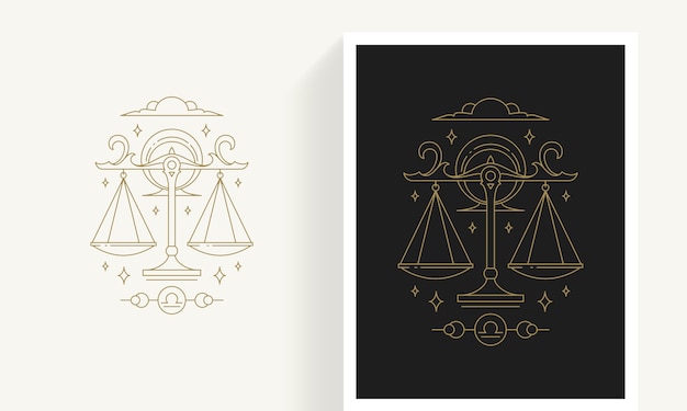 Plantilla de emblema de libra del zodiaco de la astrología lineal elegante  decorativa creativa para el logotipo | Vector Premium