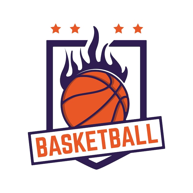 Plantilla de emblema de logotipo de baloncesto minimalista con fondo blanco aislado