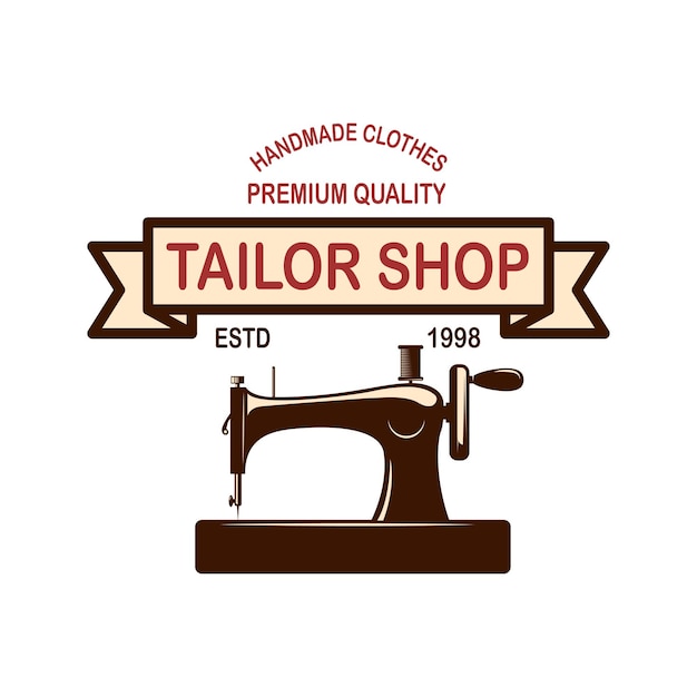 Plantilla de emblema de tienda de sastre. Elemento de diseño de logotipo, etiqueta, letrero, cartel. Ilustración vectorial
