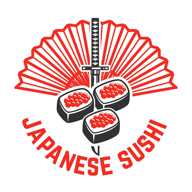 Plantilla de emblema de tienda de sushi. Elemento de diseño de logotipo, etiqueta, letrero, cartel. Ilustración vectorial