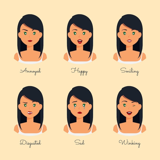 Vector plantilla de emociones de dibujos animados de expresión diferente