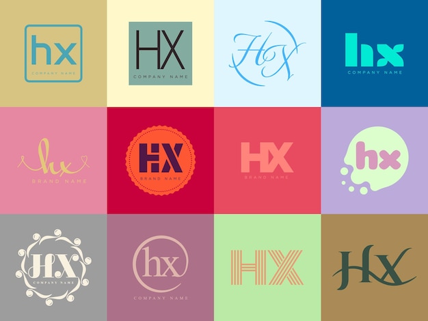 plantilla de la empresa de logotipo HX Logotipo de la letra h y x Establezca diferentes letras serif clásicas y texto en negrita moderno con elementos de diseño Tipografía de fuente inicial