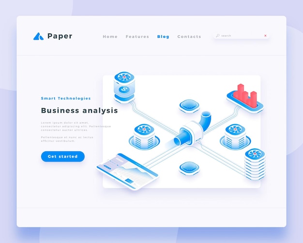 Plantilla de encabezado de página de destino de concepto de análisis empresarial