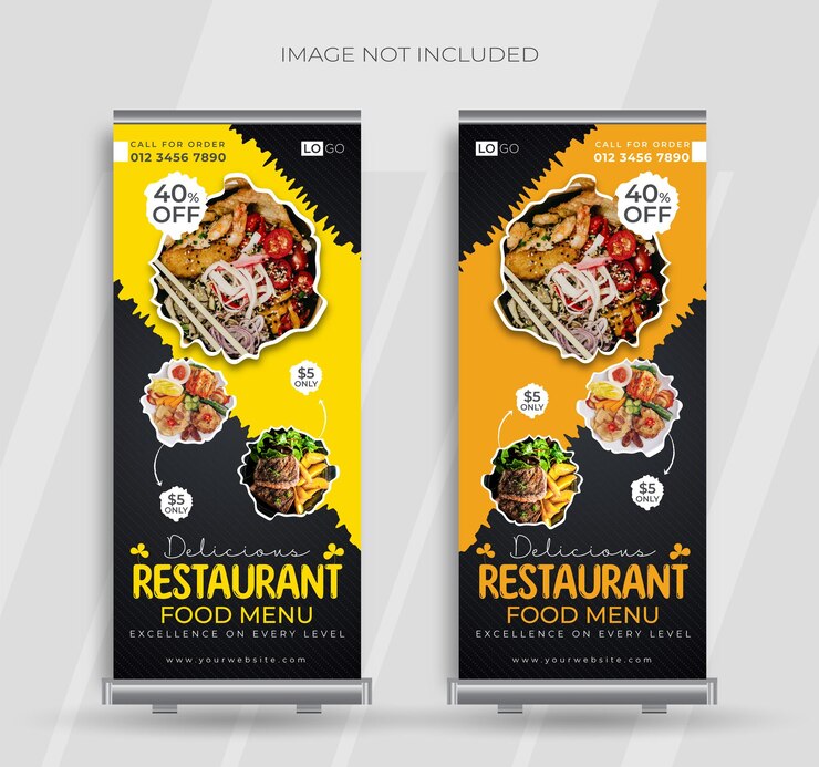 Vector plantilla enrollable de comida y restaurante