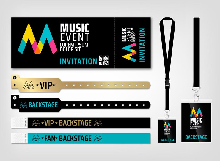 Vector plantilla de entradas pulseras y lanyards para acceso e identificación en eventos