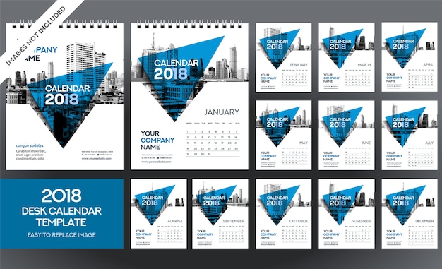 Plantilla de escritorio Calendario 2018 - 12 meses incluidos - Tamaño A5
