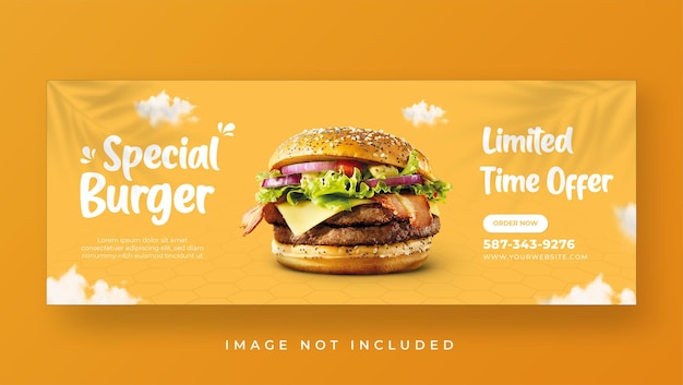 Plantilla especial de banner de portada de facebook de promoción de menú de hamburguesas