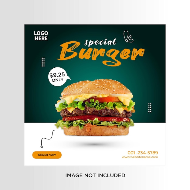 Plantilla especial de banner de redes sociales de menú de comida y hamburguesas
