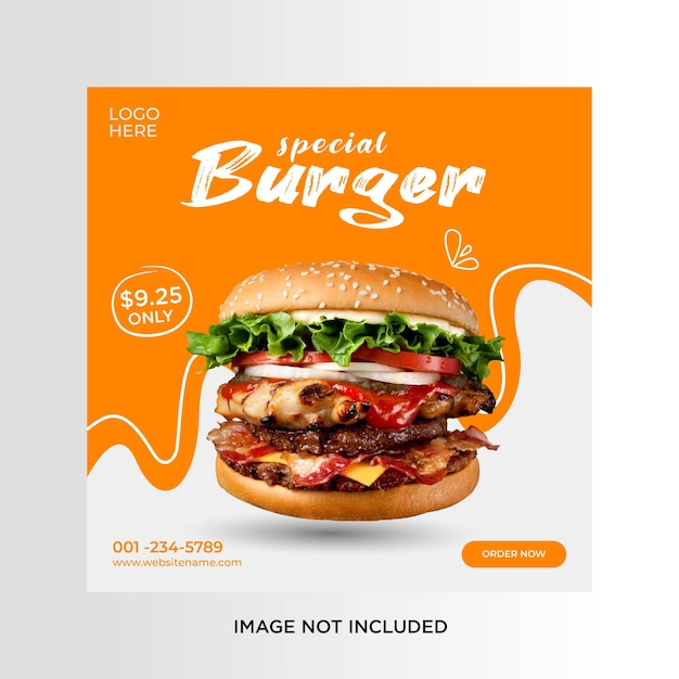 Plantilla especial de banner de redes sociales de menú de comida y hamburguesas