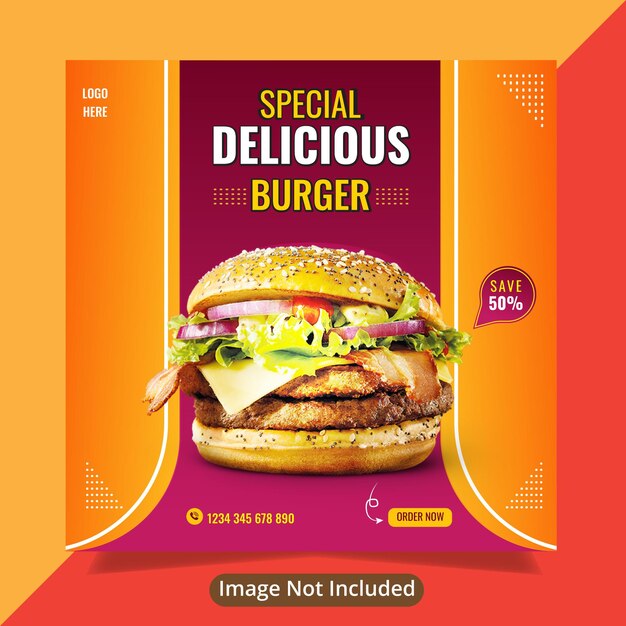 Plantilla especial de diseño de benner para redes sociales de hamburguesas deliciosas