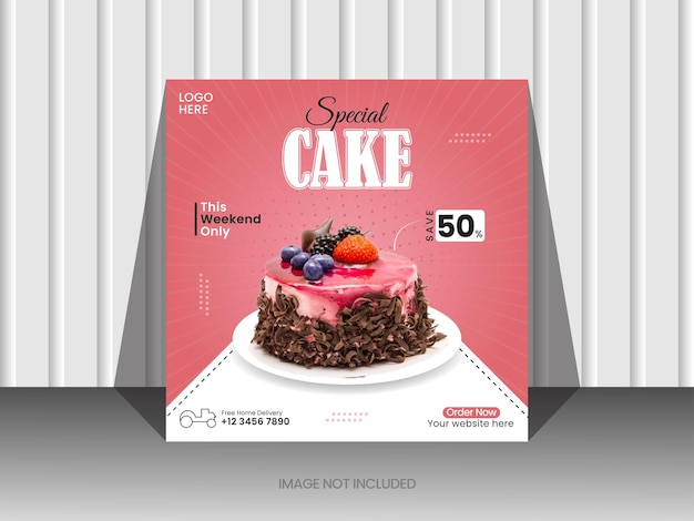 Una plantilla especial de diseño de post de pastel delicioso en las redes sociales.