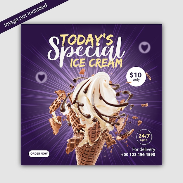 Plantilla especial de diseño de publicación de Instagram y redes sociales de helados deliciosos