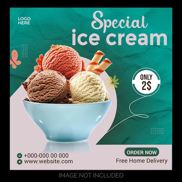 Plantilla especial de diseño de publicación de redes sociales de helados deliciosos