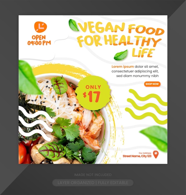 Vector plantilla especial de publicación en redes sociales de alimentos orgánicos veganos