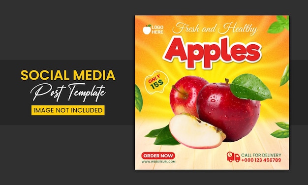 Plantilla especial de publicación de redes sociales de anuncios de banner de instagram de menú de frutas de manzana