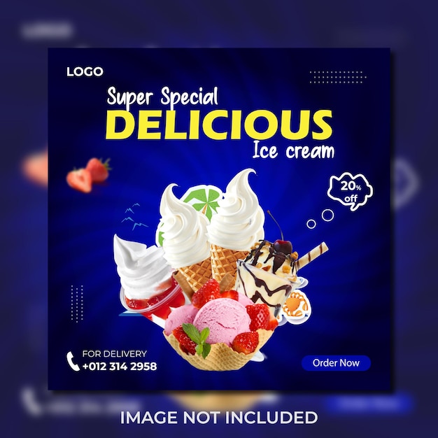 Plantilla especial de publicación en redes sociales y banner web de helados deliciosos