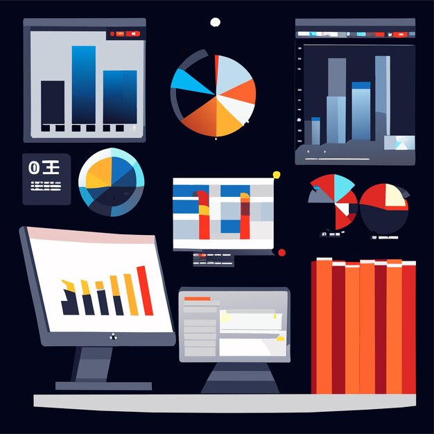 Vector plantilla de estadísticas de crecimiento de marketing o análisis de gráfico de crecimiento o tablero de recopilación de elementos