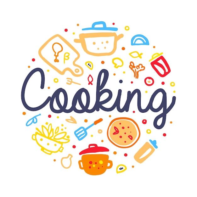 Plantilla de estandarte de cocina tarjeta póster de clase de cocina de la escuela de cocina con utensilios de cocina y