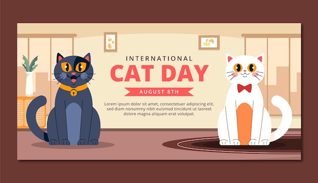 Vector plantilla de estandarte horizontal del día internacional del gato plano