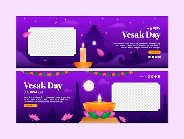 plantilla de estandarte horizontal del festival del vesak con gradiente