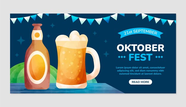 plantilla de estandarte horizontal de la fiesta de octubre en acuarela