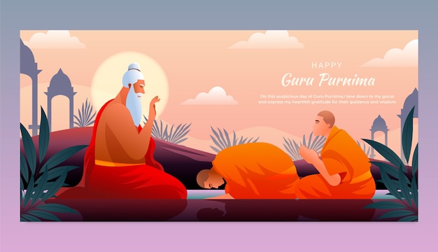 plantilla de estandarte horizontal de guru purnima con gradiente