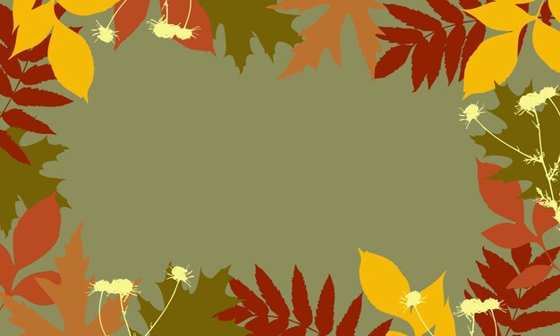 Plantilla de estandarte de otoño Marco horizontal de otoño Frontera de hojas brillantes sobre fondo verde