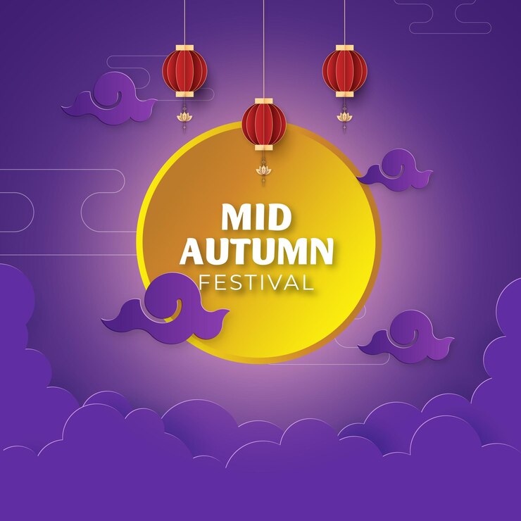 plantilla de estandarte púrpura vectorial para la celebración del festival de mediados de otoño